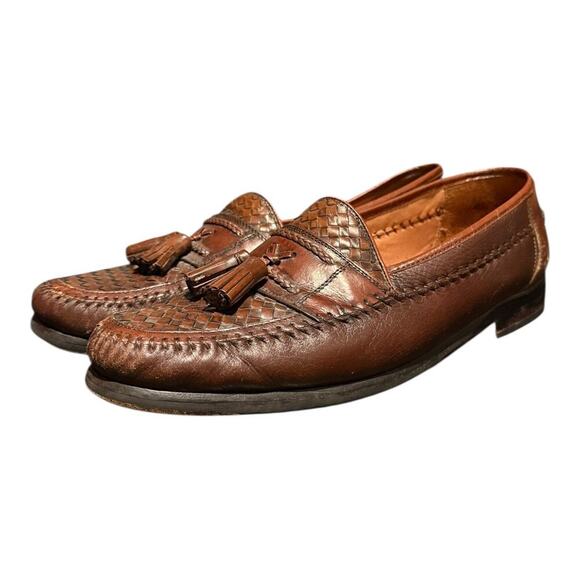 Brass Boots Other - Brass Boot Men’s Brown Leather Weave Slip On Tassel Loafer Size 10.5